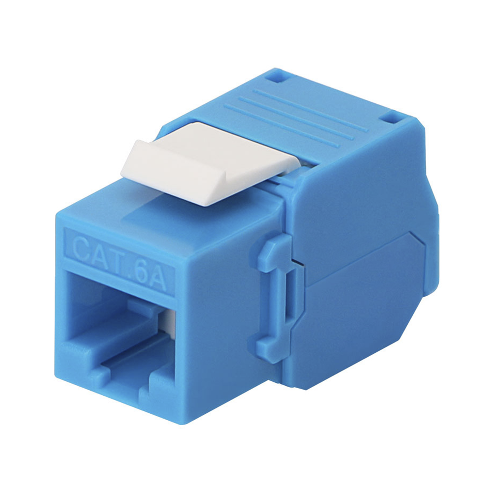 Módulo Jack Keystone Cat6A (Toolless), con Terminación en Ángulo 180 - Color Azul, Compatible con Faceplate y Patchpanel Linkedpro