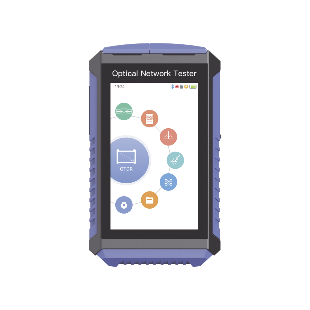 Mini OTDR Touch para Pruebas en Enlaces Fibra Óptica Activos (Prueba de Fibra Viva) / Longitud de Onda en 1625nm / Integra Función OPM / Integra Función VFL 5mW / Mapeo de Cables RJ45 / Recargable / Distancia de Prueba hasta 100 Kilómetros (328084 pie