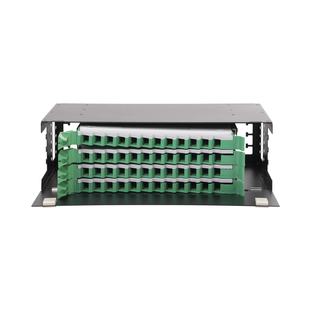 Distribuidor de Fibra Óptica con Bandejas Deslizables, Vacío, 19 Pulgadas (48.26 cm), Acepta 48 Adaptadores LC Duplex o LC Simplex o 48 SC Simplex, 3U