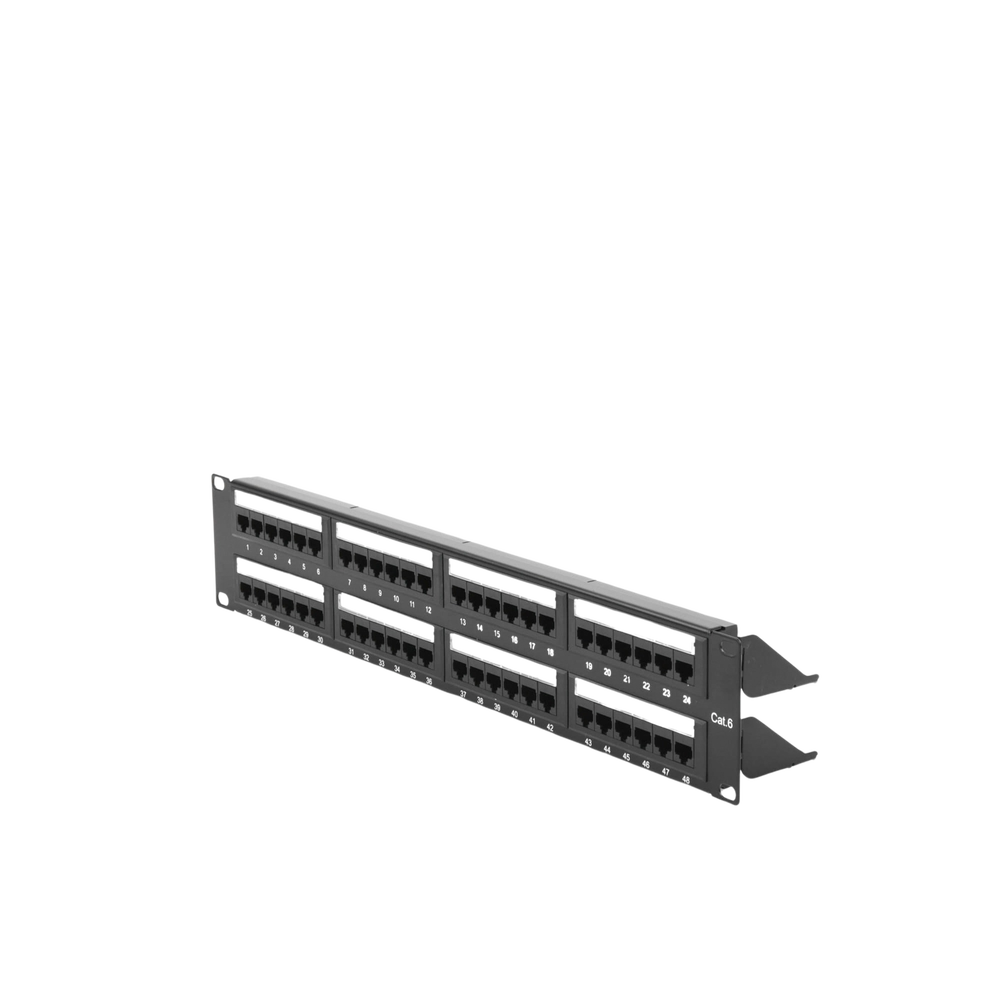 Panel de Parcheo de Impacto (110) UTP de 48 Puertos Cat6, 19 Pulgadas (48.26 cm), 2U, con Barra para Organizar Cable