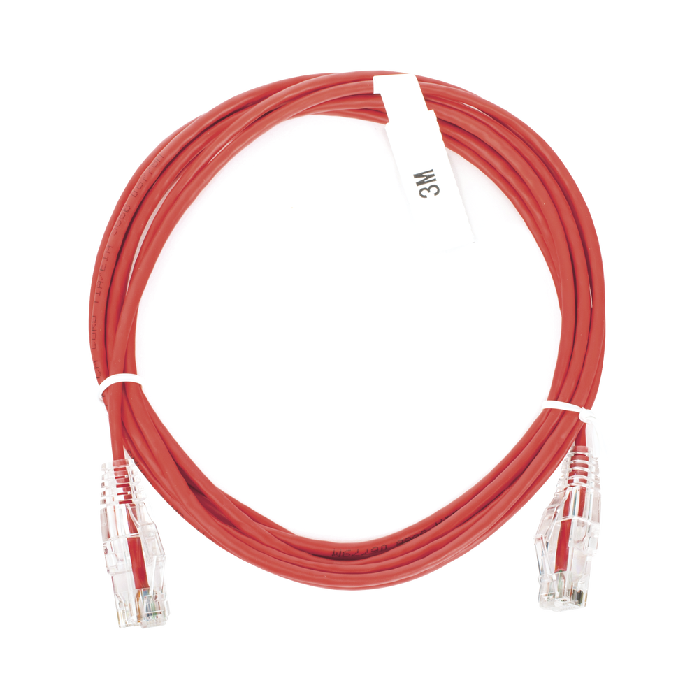 Cable de Parcheo Slim UTP Cat6 - 3 Metros (9.84 Pies) Rojo Diámetro Reducido (28 AWG)