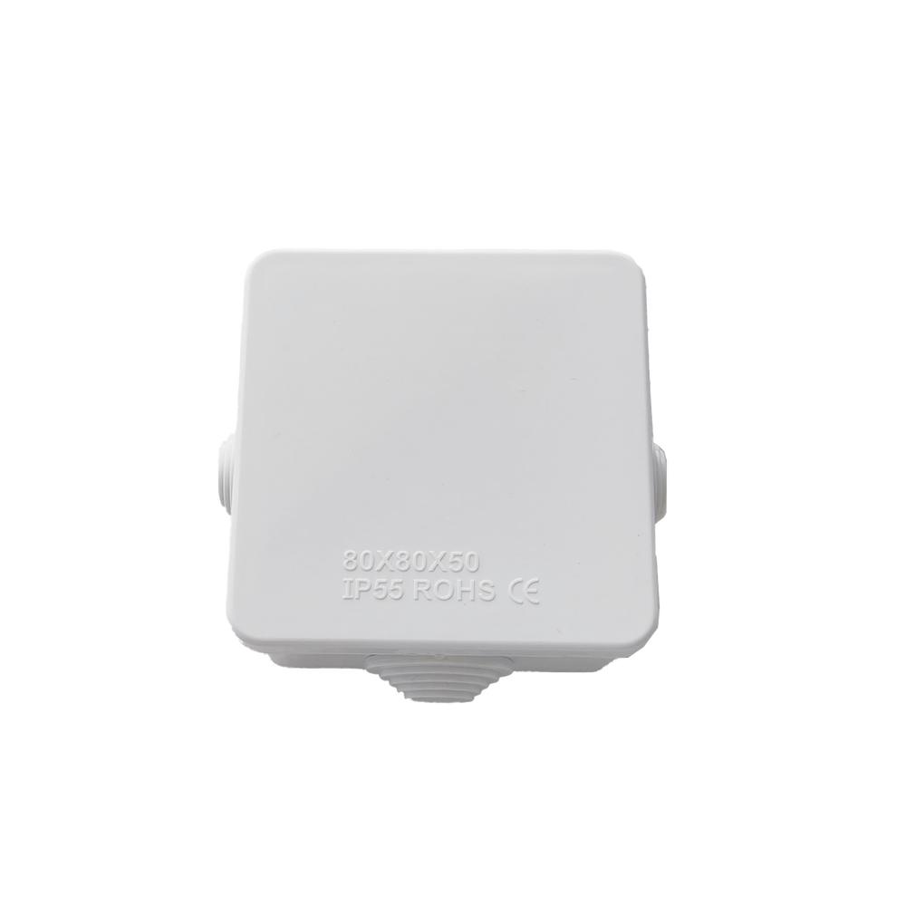 Caja de Derivación-Conexión para Exterior IP56 con 7 Entradas / 80 x 80 x 50 mm / Sellado Seguro con Empaque + 4 Tornillos / Resiste Agua, Polvo y Sol Directo