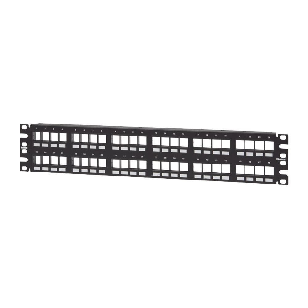 Panel de Parcheo Modular Keystone (Sin Conectores), Numerado y Espacio para Etiquetas, de 48 Puertos, 2UR
