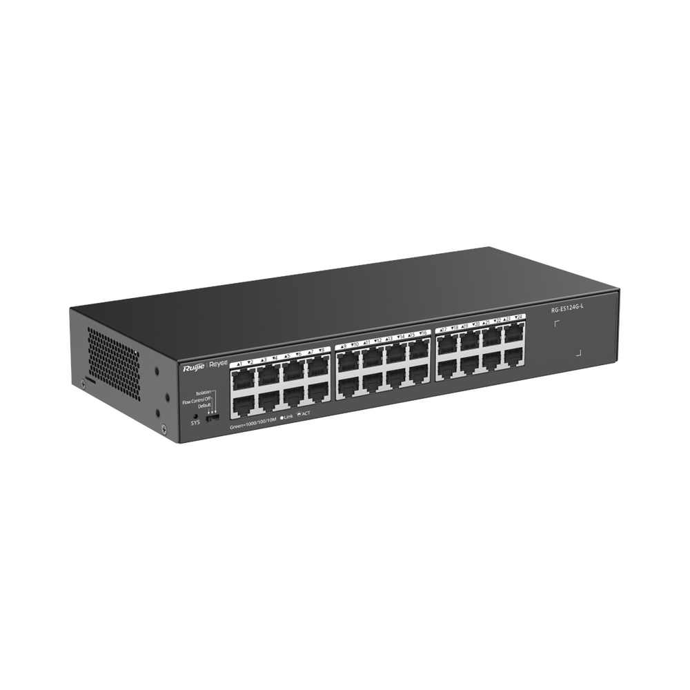 Switch no administrable, con 24 puertos Gigabit, Visible en la Topología