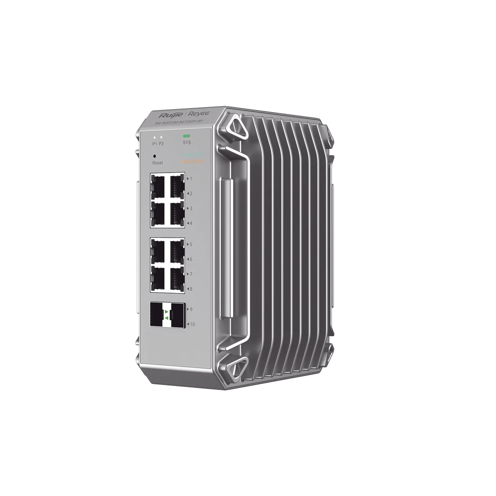 Switch Industrial PoE, Ideal para temperaturas Extremas y protección contra descargas, 8 puertos Gigabit PoE 802.3af/at + 2 SFP para fibra 1Gb, gestión gratuita desde la nube, 125w