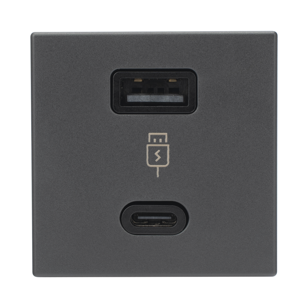 Módulo Doble USB Tipo A+C / Carga Rápida 30W / Color Grafito / Compatible con Torres y Cajas Simon / Modelo: (K126F/14)