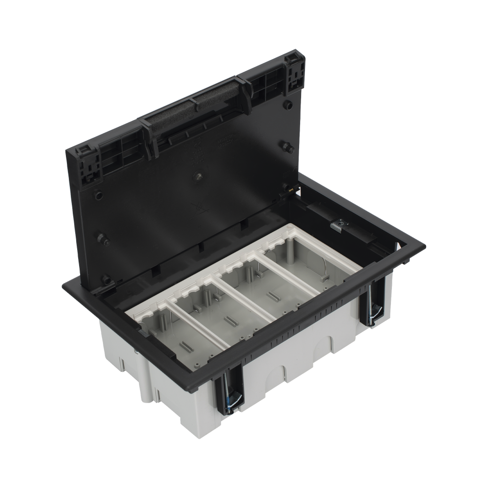 Caja Para Instalación en Piso Falso para Voz, Datos o Contactos Eléctricos / Capacidad para 4 Módulos / Espacio Embellecedor en la Tapa / Profundidad Ajustable de 90 a 120 mm (3.54 a 4.72 pulgadas) / Los Módulos se Adquieren Aparte / (SF410/14CY)