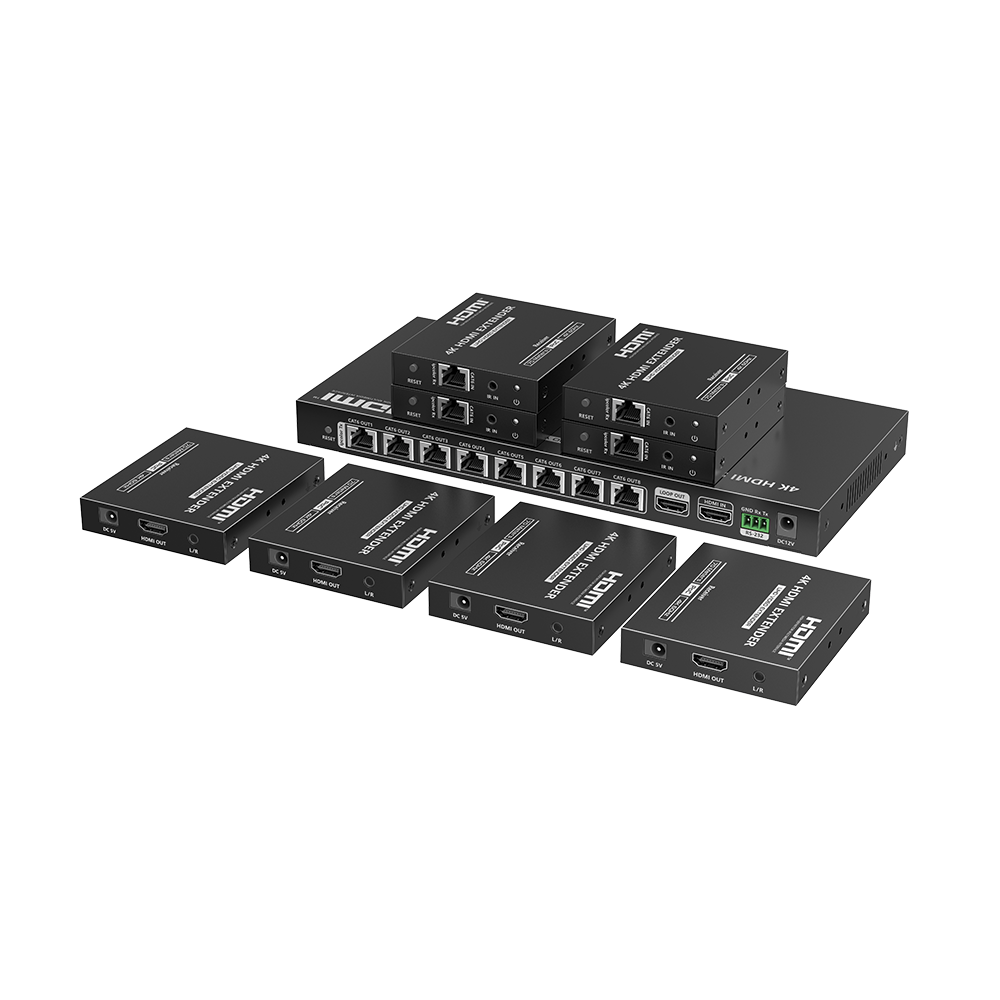 Kit Divisor y Extensor HDMI | 1x8 | Hasta 70 m |Resolución 4K @ 60 Hz |  Cat 6/6a/7 | IPCOLOR | CERO LATENCIA | Puerto S/PDIF | EDID | RS232 | Salida Loop / PoC