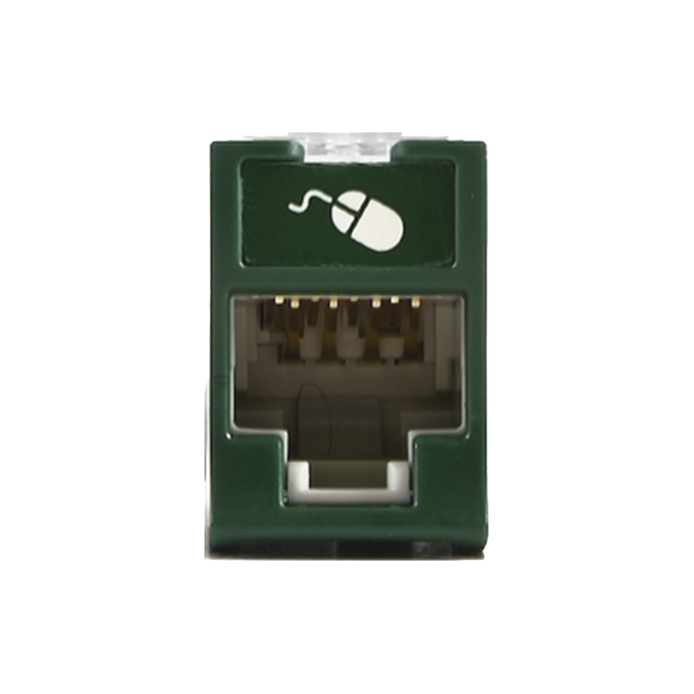 Jack UltraMAX Cat5e, UTP, Montaje Híbrido en Placa de Pared (Plano y Angulado), Color Verde, Punch Down