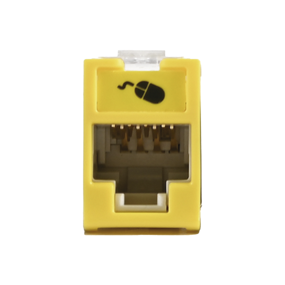 Jack Ultramax Cat6, UTP, Montaje Híbrido en Placa de Pared (Plano y Angulado), Color Amarillo, Punch Down