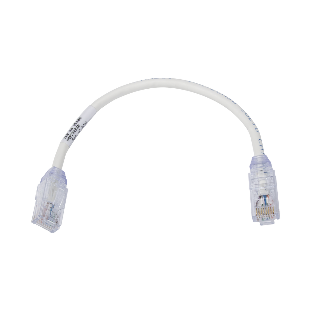 Cable de Parcheo UTP, Cat6A, Diámetro Reducido (28 AWG), CM/LSZH, Color Blanco Mate, 20.3 cm (8 Pulgadas)