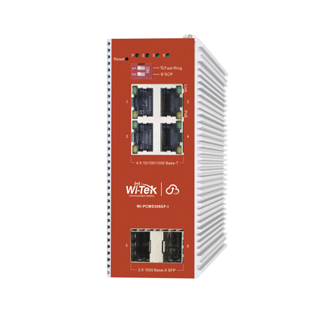 Switch L2+ PoE Industrial / Administración Cloud-Web-CLI / 4 Puertos PoE af/at 100/1000 Mbps / 2 Puertos SFP Gigabit / Presupuesto PoE 120 W / Protocolo ERSP (redundancia enlaces)