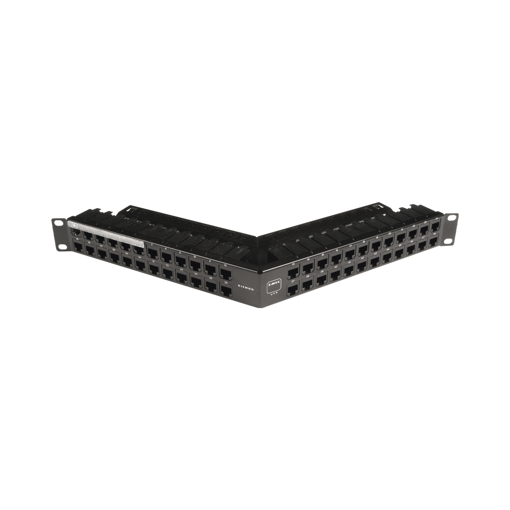 Patch Panel Z-Max de 48 Puertos, Blindado, Precargado con Jacks Categoría 6A, Angulado, 1UR