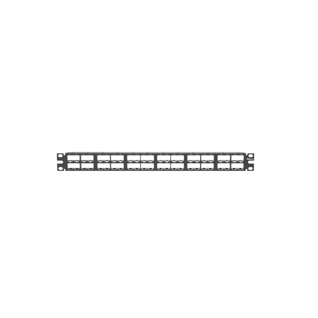 Panel de Parcheo Modular Mini-Com (Sin Conectores), Plano, Sin Blindaje, Alta Densidad, Números Pre-impresos, de 48 Puertos, 1 UR