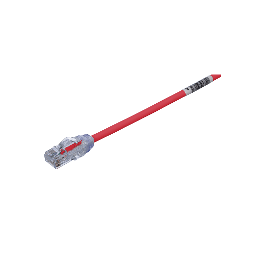 Cable de Parcheo UTP Cat6A, CM/LSZH, Diámetro Reducido (28AWG), Color Rojo, 1 Metro (3.28 Pies).