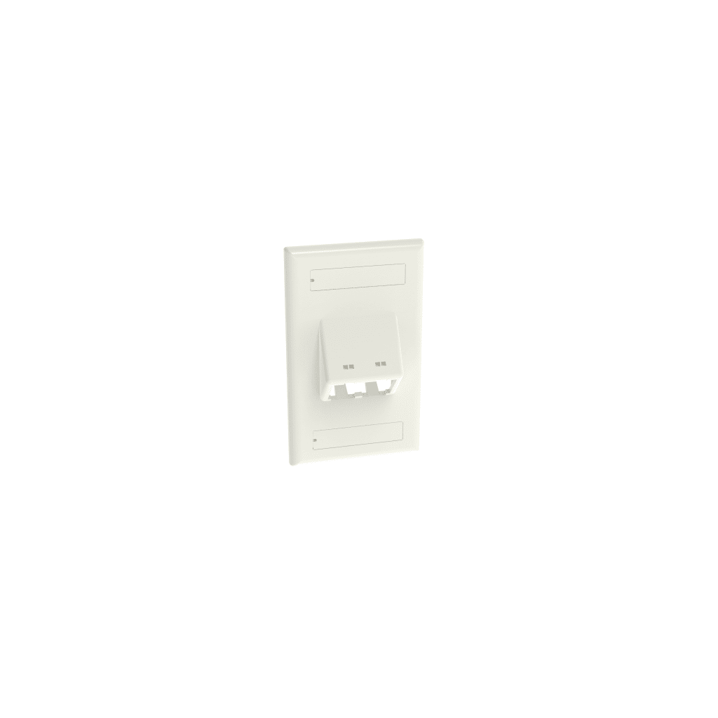Placa de Pared Vertical Clásica, Salida Para 2 Puertos Mini-Com Inclinados, Con Espacios Para Etiquetas, Color Blanco