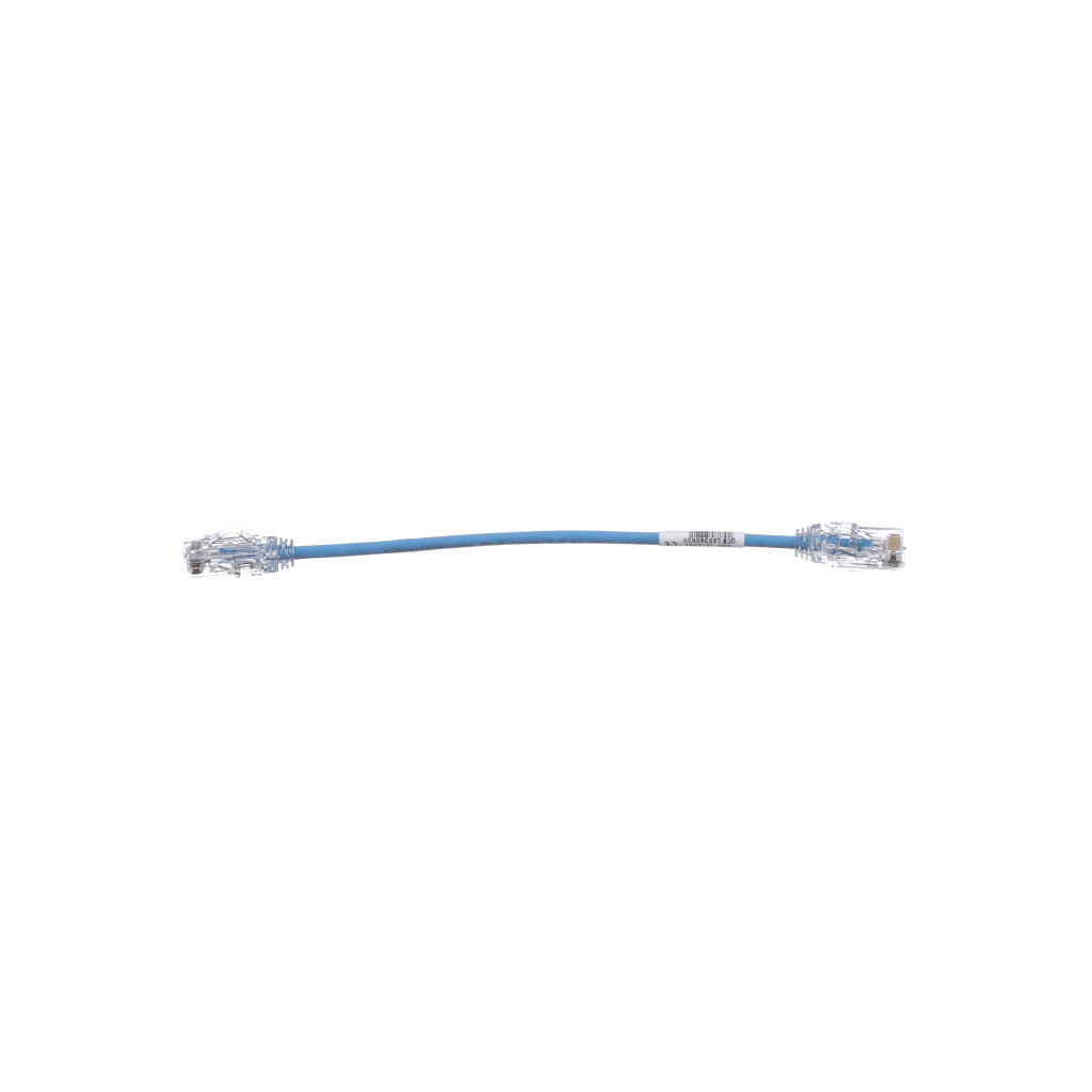 Cable de Parcheo UTP Cat6A, CM/LSZH, Diámetro Reducido (28AWG), Color Azul, 20 cm (7.87 pulgadas).