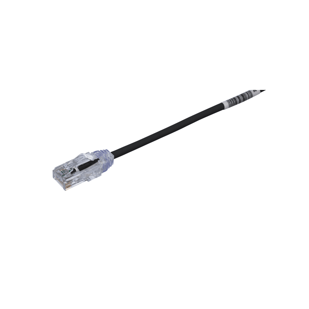Cable de Parcheo UTP Cat6A, CM/LSZH, Diámetro Reducido (28AWG), Color Negro, 0.30 Metros (1 Pie)