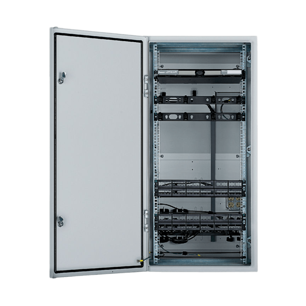 Gabinete Industrial Preconfigurado de Montaje en Pared, Fabricado en Acero Bajo en Carbono, Protección NEMA 4/12 IP66, de 26 UR, Color Gris