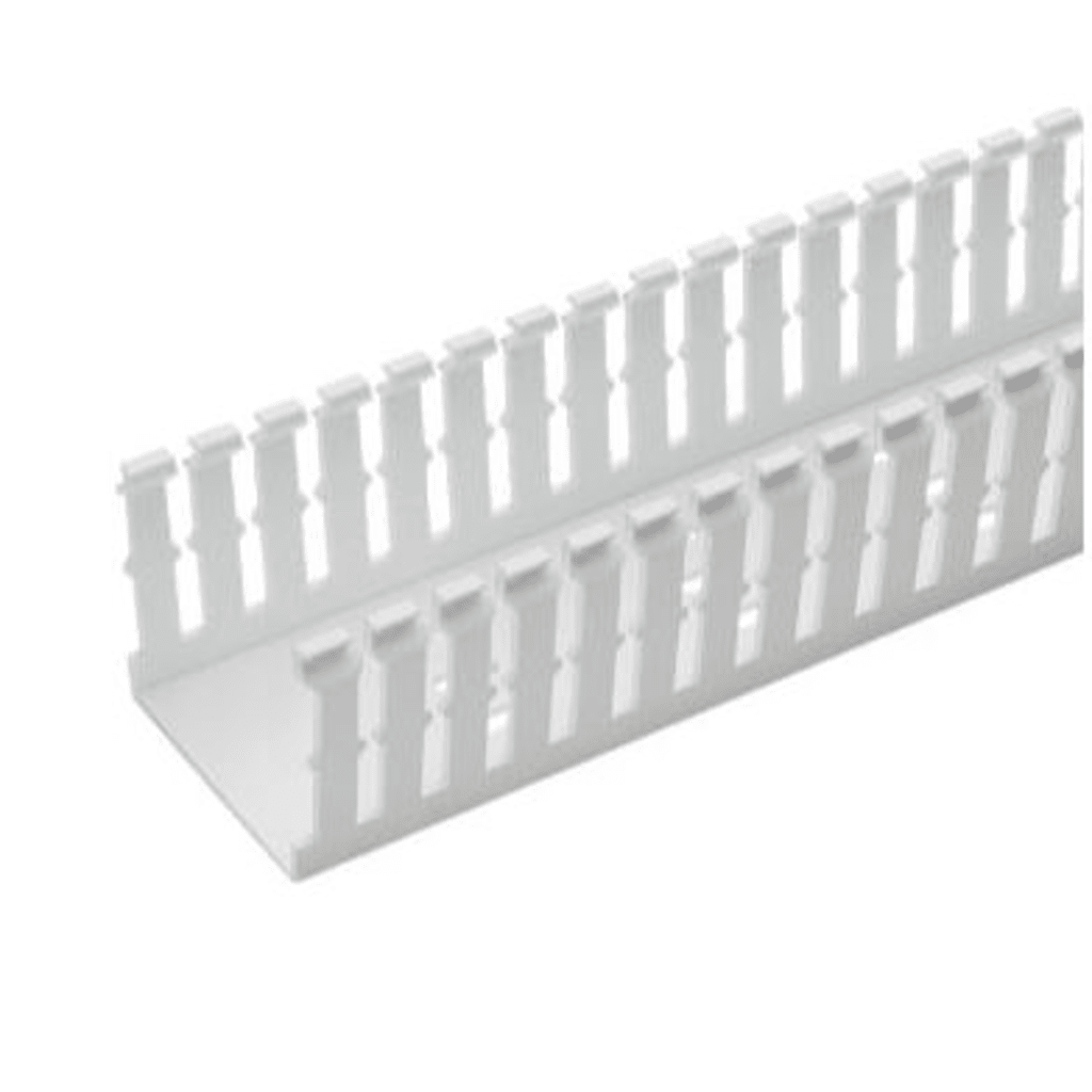 Canaleta Ranurada de PVC Sin Tapa, Tipo F, 82.6 mm de Ancho, 104.1 mm de Alto y 1.8 m de Largo, Color Blanco