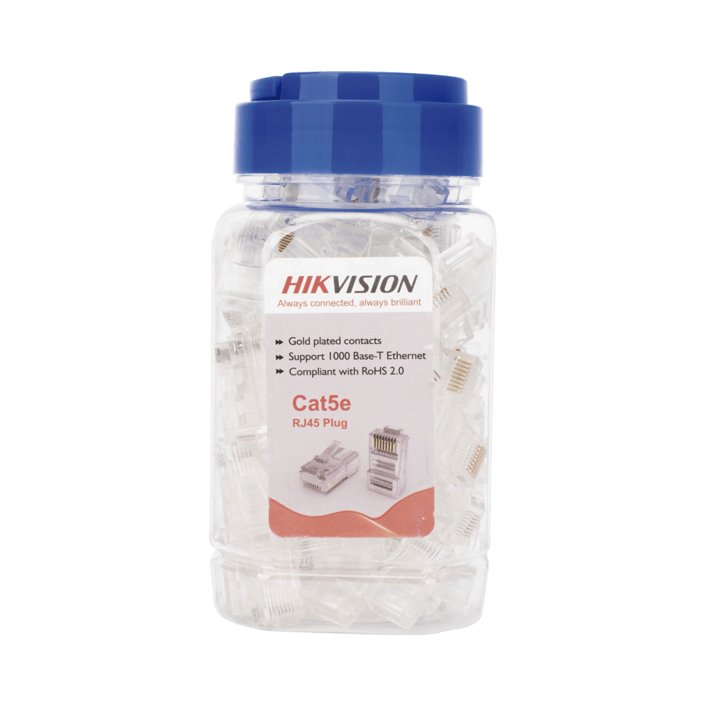 Bote con 100 Piezas de Plug Modular RJ45 / Cat 5e / Chapado en Oro a 15 Micras / Sin Blindaje / Facil Instalación / Uso Interior / Soporta Norma TIA-568B / Cumple con RoHS 2.0