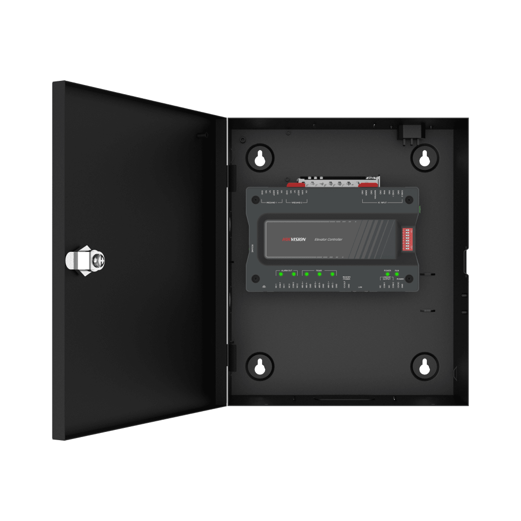 Controlador MAESTRO para Elevadores Administrable en la Nube con HikConnect Teams / Incluye Gabinete y Fuente / Control de Acceso para los pisos de los Elevadores por Huella o Tarjeta / Requiere Licencia / 1 Controlador por Cabina de Elevador
