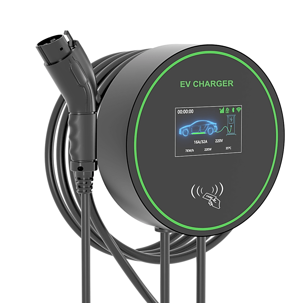Estación de Carga para Vehículos Eléctricos / 48 A / 11.5 kW / Conector Tipo 1 (SAE J1772) / 220-250 V Monofásico / Pantalla LCD 4.3 in (10.9 cm) / Cable TPU 5 m (16.4 ft) / Plug and Play / APP Móvil / RFID / Carcasa Aluminio y UL94-V0