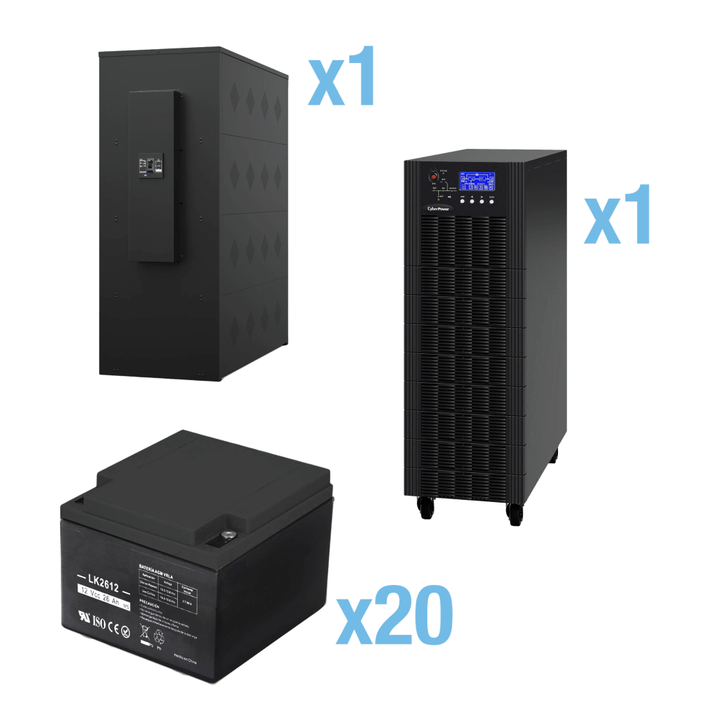 UPS Trifásico de 20 kVA/18 kW, Topología Online Doble Conversión, Voltaje de 208/220 Vca de L-L, Respaldo de 5 Minutos al 100% de Carga, Incluye Módulo y Banco de Baterías