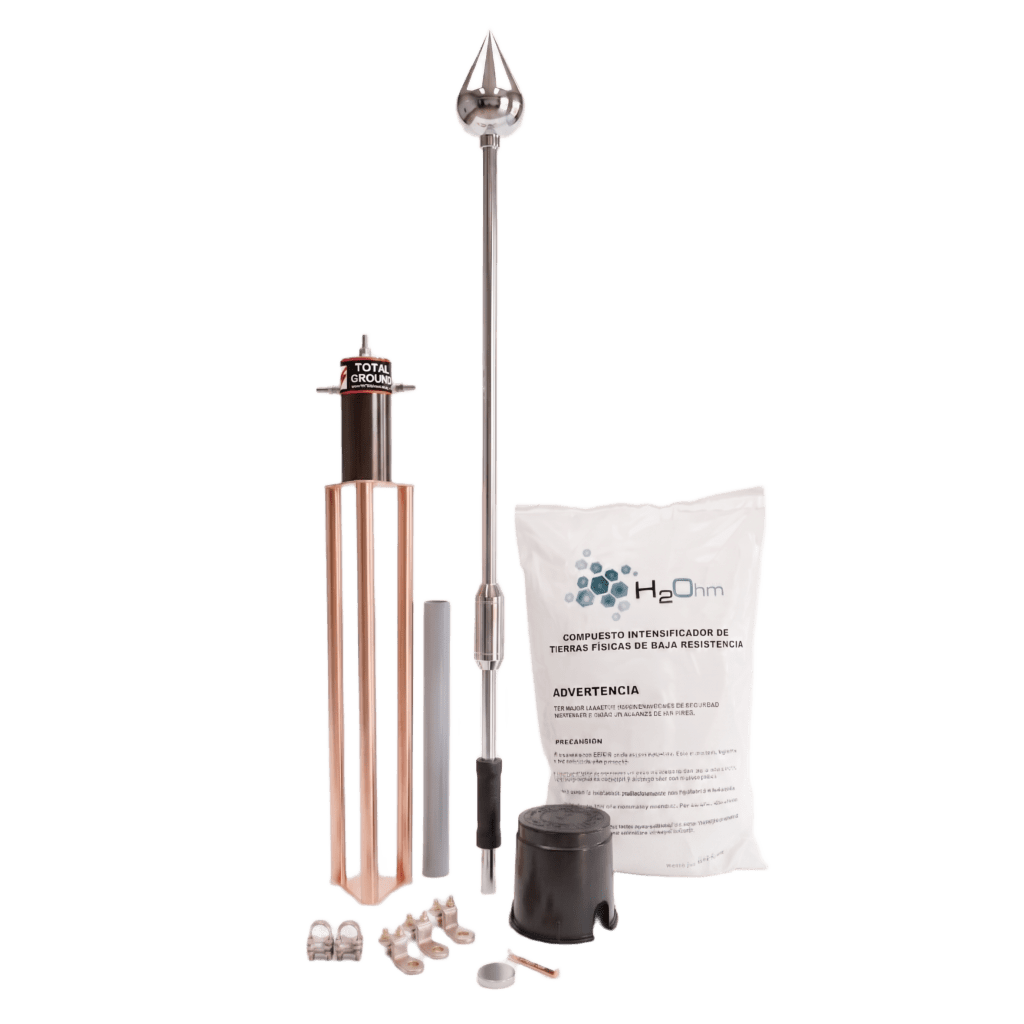 Kit Pararrayo con Punta de Acero Inoxidable con Avance de Cebado de 60 m. y Accesorios de Instalación en Torre.