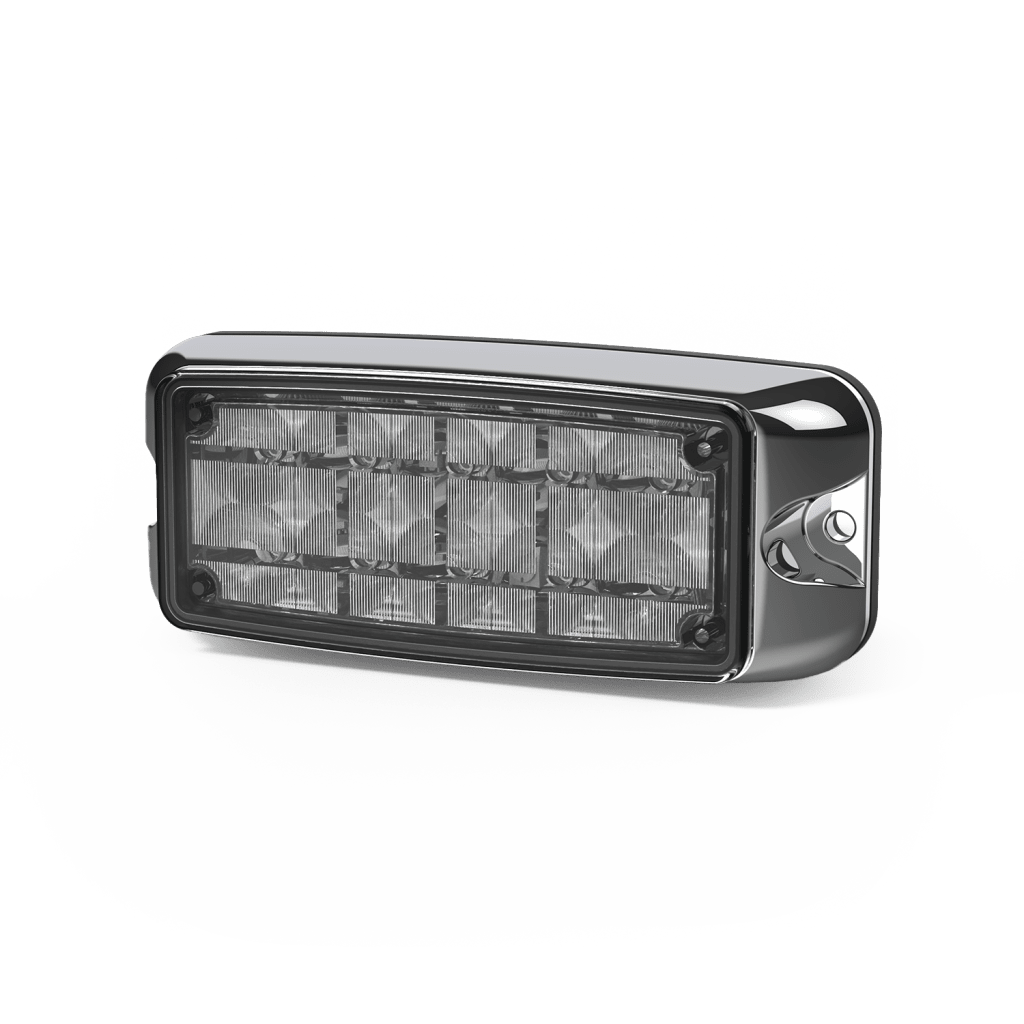 Luz De Advertencia De 5x2" 10 Led, Rojo/Claro, Bisel Cromado, Lente Transparente