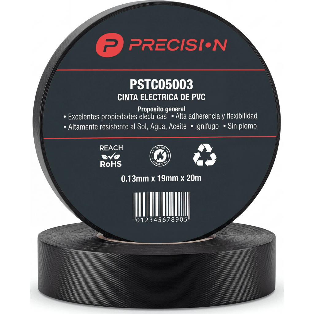 Cinta de Aislar de Vinilo PVC / Uso General / Espesor 0.13 mm / Ancho 19 mm / 20 m de Largo / Color Negro