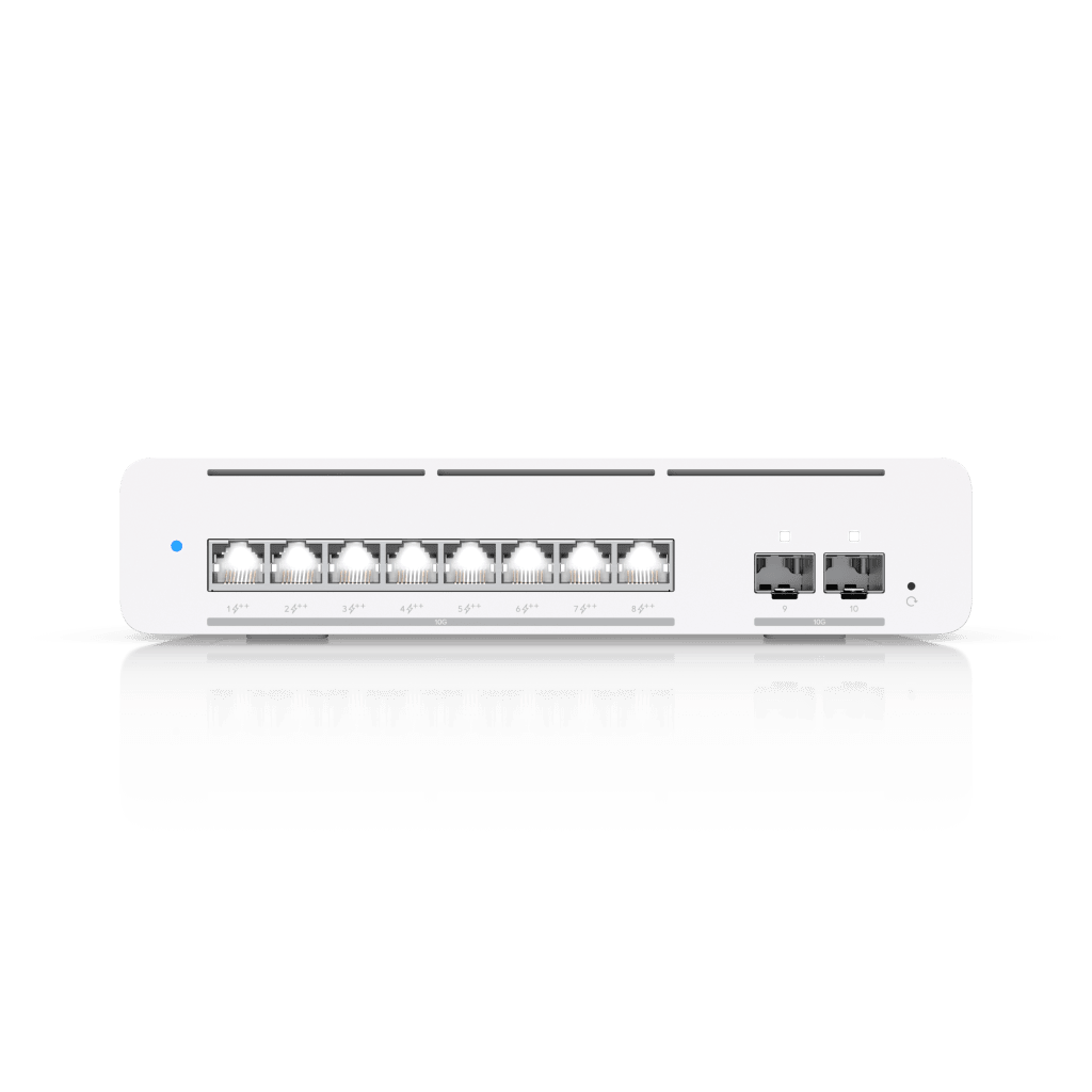 USW Pro XG 8 PoE Switch PoE++ Capa 3 Etherlighting™ de 8 Puertos 10GbE (Todos PoE++) y 2 Puertos SFP+ con Disponibilidad PoE de 155W
