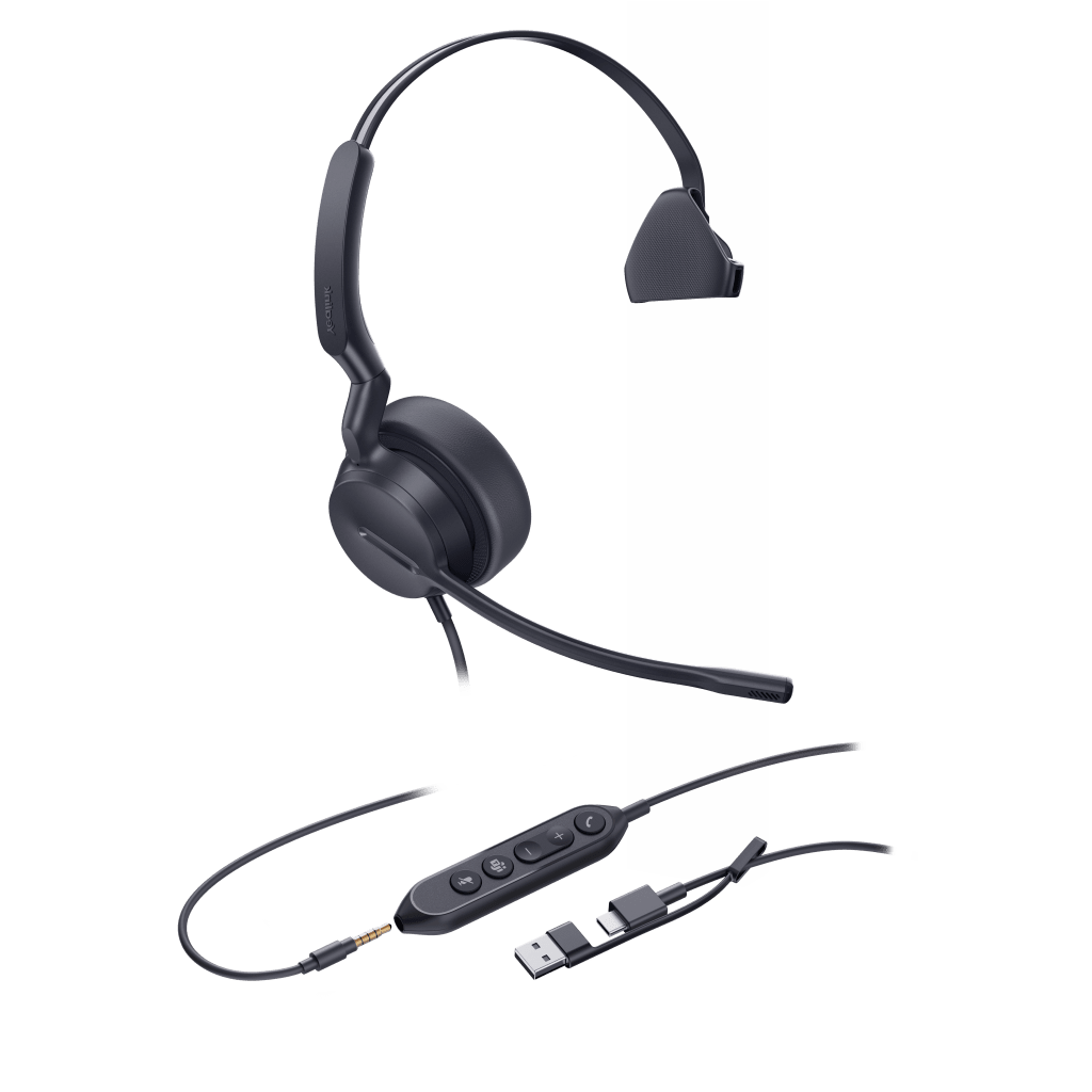 Diadema Alámbrica UH42 SE Mono de Yealink Certificada para Microsoft Teams con USB-C/A