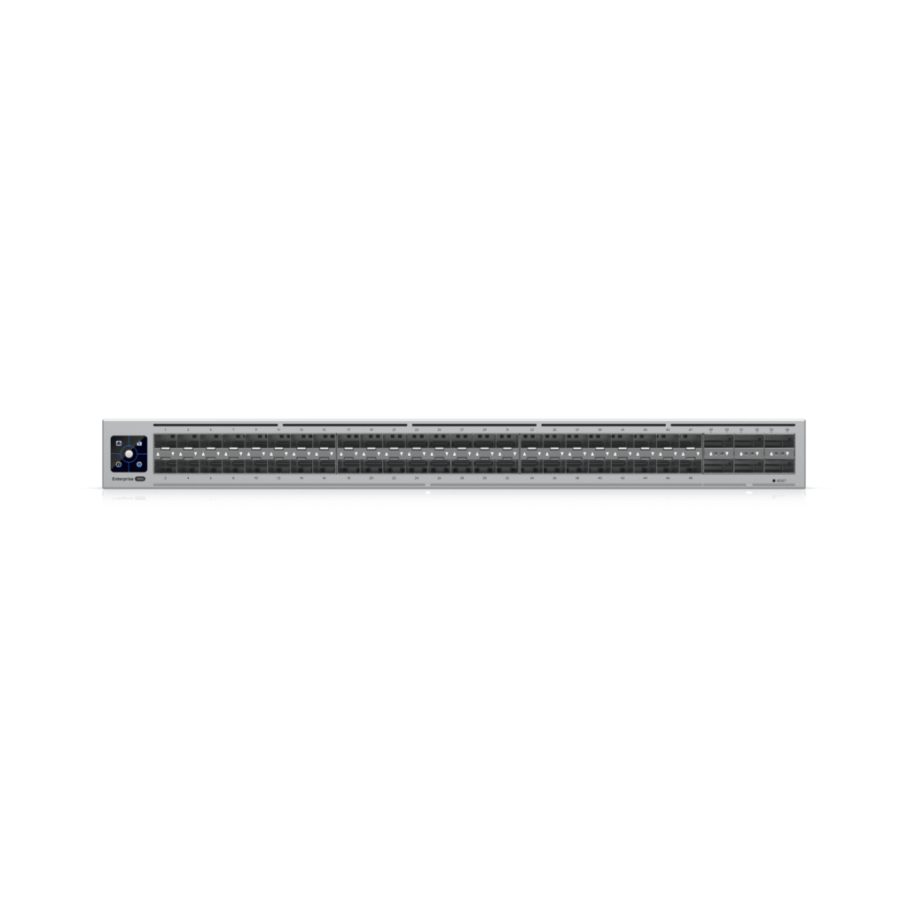 UniFi Switch Enterprise Campus Aggregation, Capa 3, 48 puertos Etherlighting SFP28 de 25G, 6 puertos QSFP28 de 100G, 5 abanicos, ruteo dinámico BGP, doble fuente redundante, alta disponibilidad, enlace multichasis (MC-LAG)