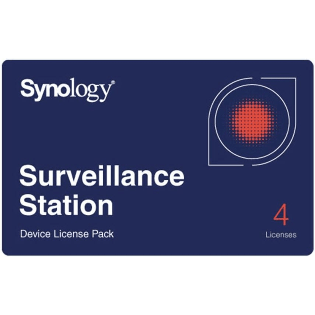 Licencias de Dispositivos de Vigilancia Synology | Paquete de 4 Licencias | Compatibilidad con Cámaras IP, Módulos de E/S, Altavoces IP | Gestión Centralizada CMS | Licencias Predeterminadas Incluidas.