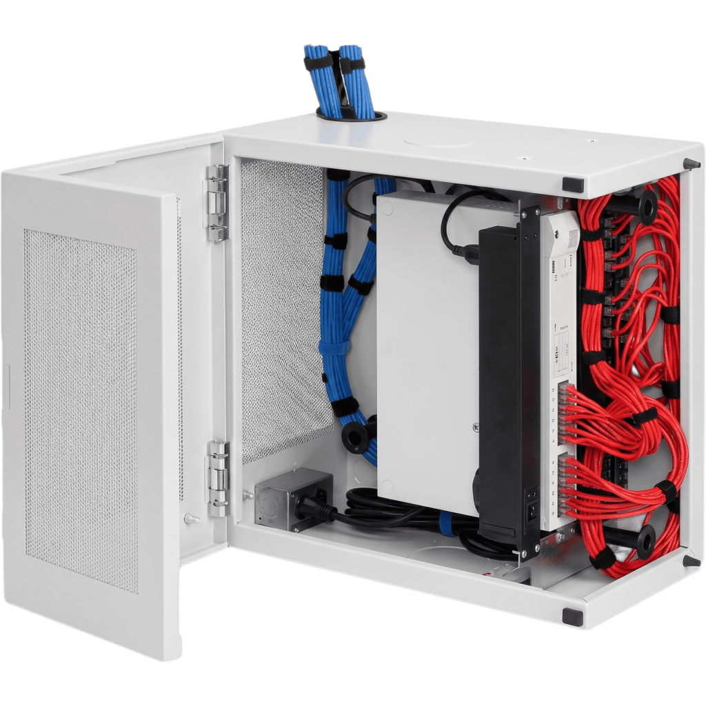 Gabinete de Pared L-Box 6U / Acero 1.9 mm / 610 x 610 x 313 mm (24x24x12 in) / Puerta L 120° / RAL 7035 / Rack 19"
