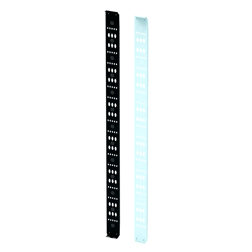 Organizador Vertical para Amarre de Cables / Acero Dulce / 2068 x 122 x 19 mm (81.4 x 4.8 x 0.75 in) / Negro Intenso RAL 9005 / Montaje sin Herramientas / Compatible con Accesorios de Gestión