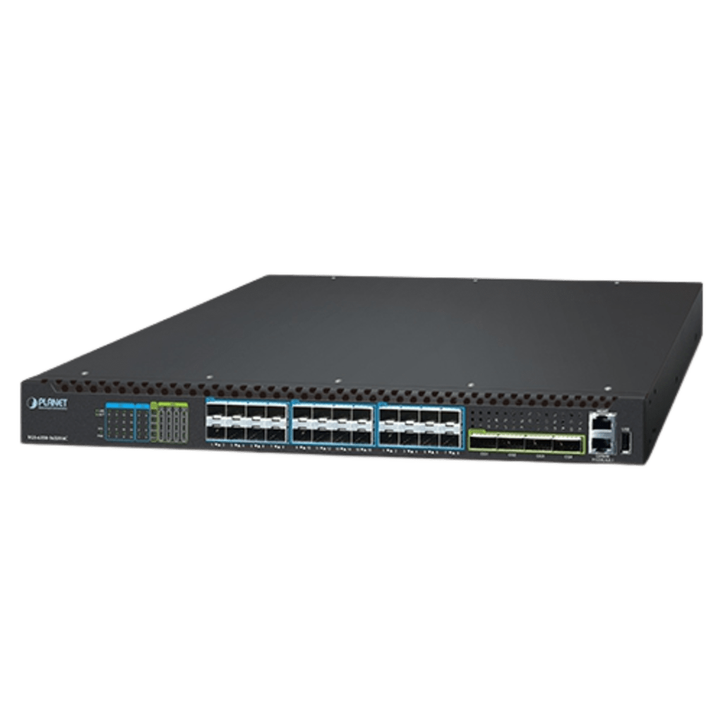 Switch Gestionado Capa 3 Multi-puerto 10G/25G + 2/4-Puerto 100G QSFP28 / 880-1520 Gbps Non-Blocking / Stacking 10 Unidades / Enrutamiento OSPF, BGP, RIP, VRRP / ERPS G.8032 / Slot Para Fuente Redundante AC/DC / Data Center y AI Infrastructure