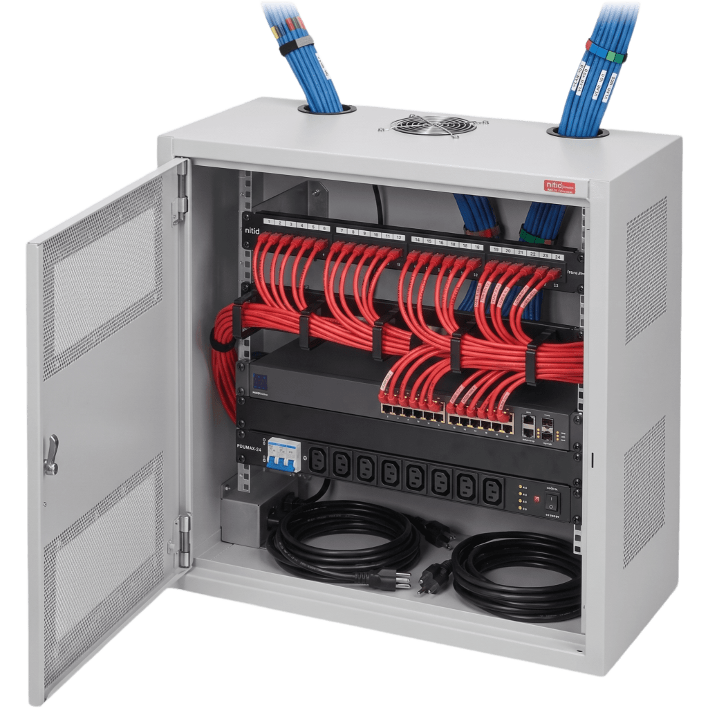 Gabinete Rack Horizontal D-Box 4U / Perfil Bajo 48x24x8 in / Acero RAL 7035 / Puerta 120° / Retail y Puntos Públicos