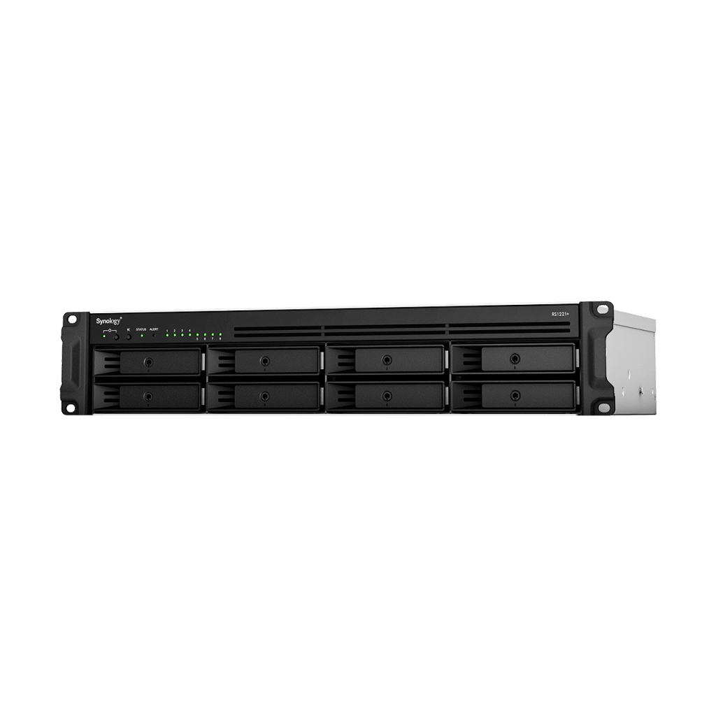 Servidor de Almacenamiento en Red RackStation RS1221+ | 8 Bahías | Expansión a 12 Bahías | CPU AMD Ryzen V1500B | 4 GB DDR4 ECC | RAID Soportado | 10/25GbE | Synology High Availability | Protección de Datos Integral.