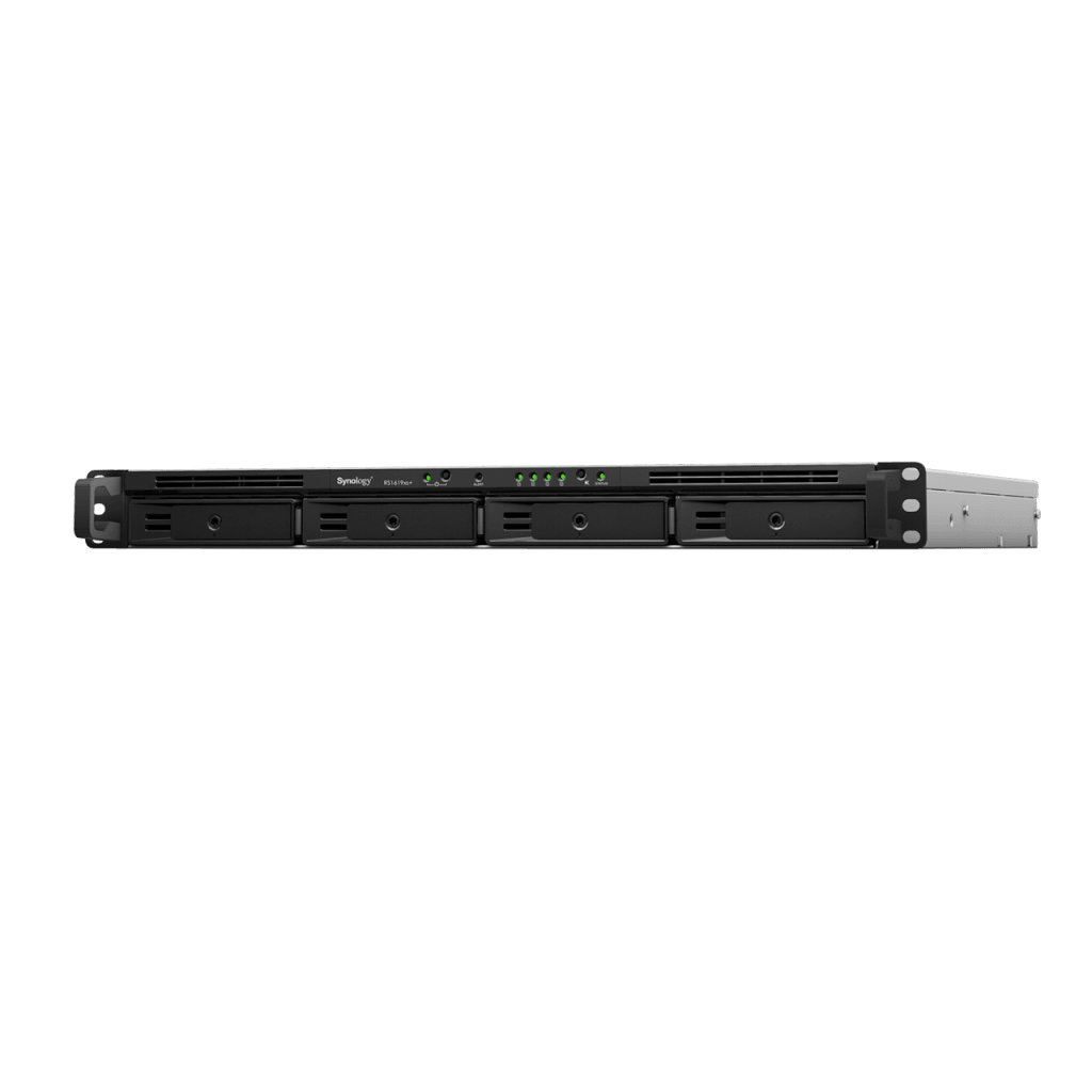 NAS RackStation RS1619xs+ | 4 Bahías | CPU Intel Xeon D-1527 Quad-Core | 8 GB DDR4 ECC (Ampliable a 64 GB) | 2 Ranuras M.2 NVMe/SATA | 4 Puertos LAN 1GbE | Soporte 10GbE Opcional | Escalable hasta 16 Bahías.