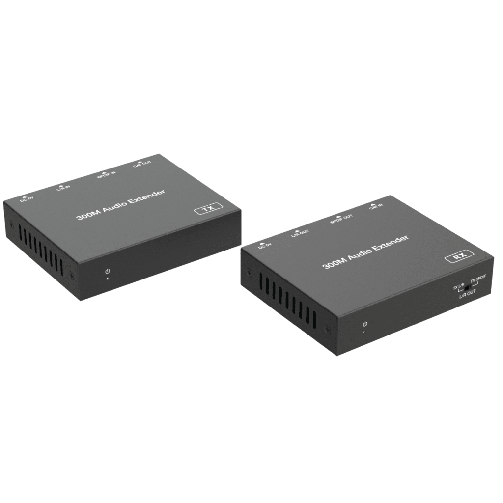 Extensor de Audio | Digital Óptico y Analógico | Transmisión hasta 300 m | Soporte 48/96/192 kHz | Selección de salida en receptor | Función POC bidireccional | Plug-and-Play | Ideal para HDTV, AVR y sistemas multizona