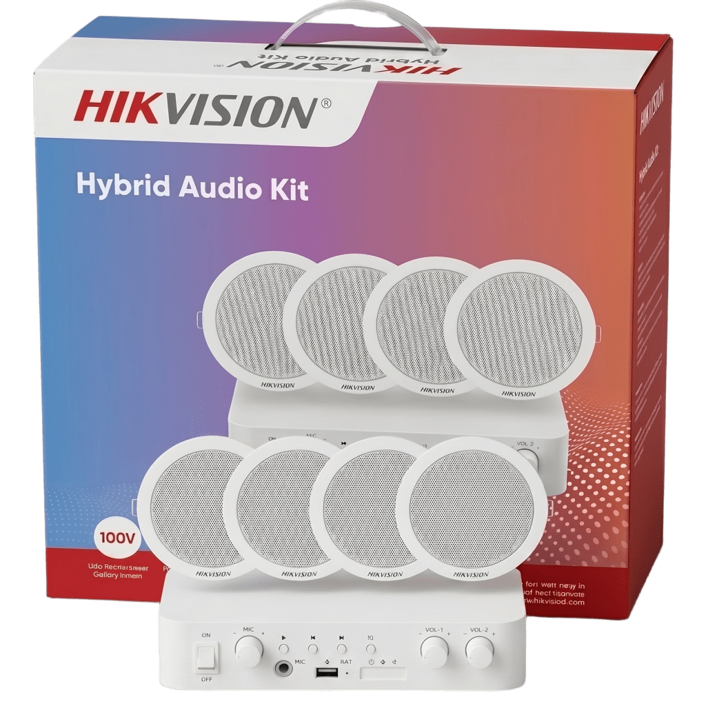 Kit de amplificador con bluetooth | 4 altavoces para plafón | Sistema 100V | 2 Canales con Control de volumen Independiente | Música Ambiental