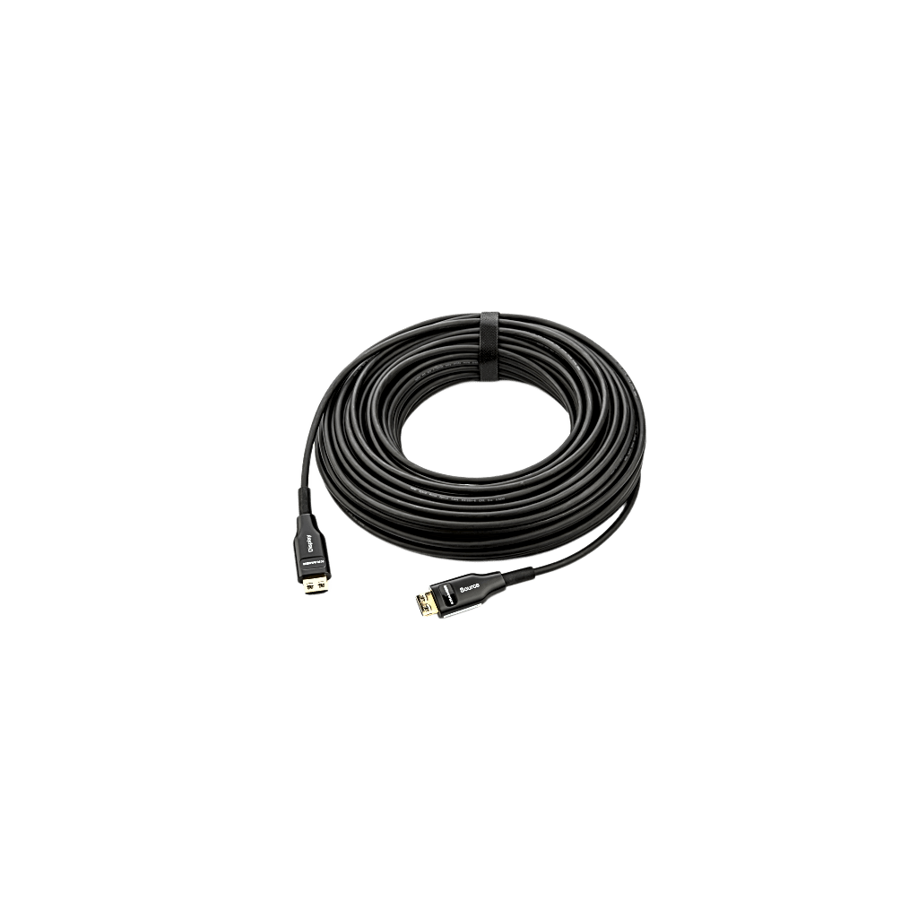 Cable Optico HDMI Híbrido | 4K@60Hz 18 Gbps | 30 m | Fibra OM3 + Cobre | LSHF | Bañado Oro 24K | HDCP 2.2 | HDR | ARC | CEC